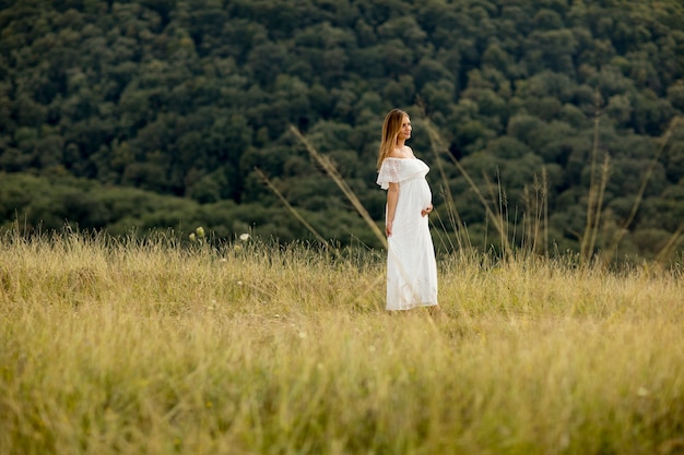 Giovane donna incinta rilassante fuori nella natura