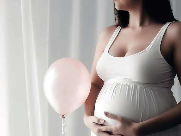 Giovane donna incinta su sfondo bianco