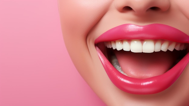 Giovane donna labbro rosa per la cura della pelle trucco e cura dentale