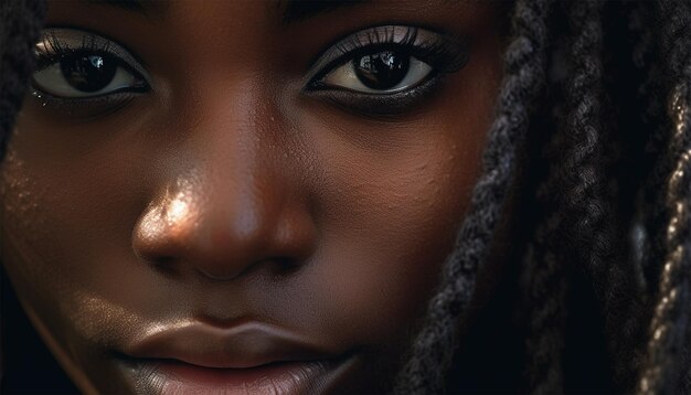 Giovane donna nera africana con i capelli dreadlocks concetto di pubblicità di prodotti di bellezza ragazza africana