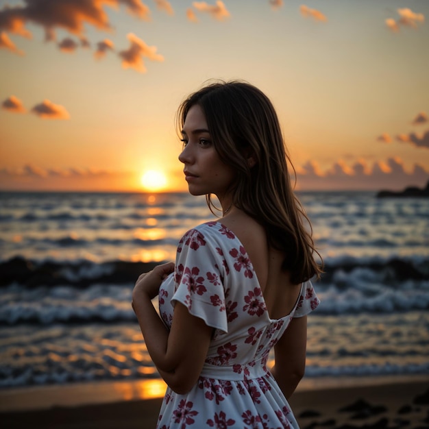 giovane donna sottile e bella sulla spiaggia al tramonto