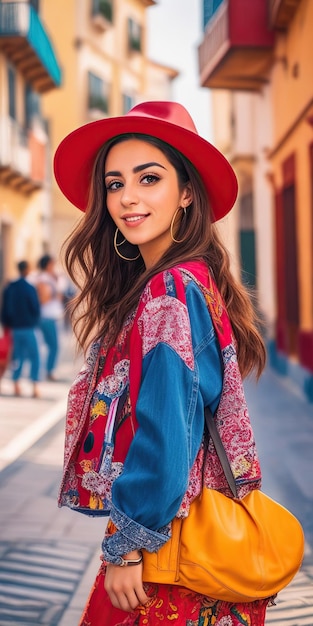 giovane donna spagnola con capelli lunghi e abiti casual