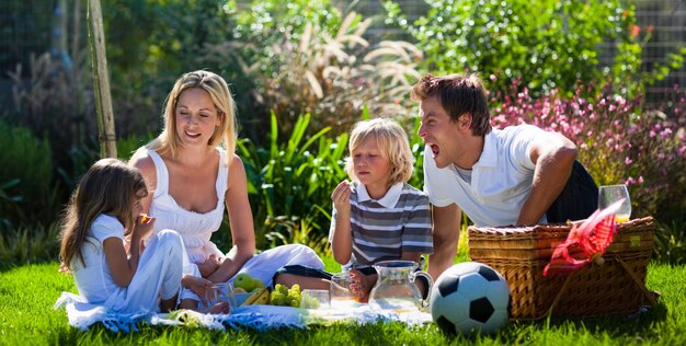 Giovane famiglia divertendosi in un pic-nic