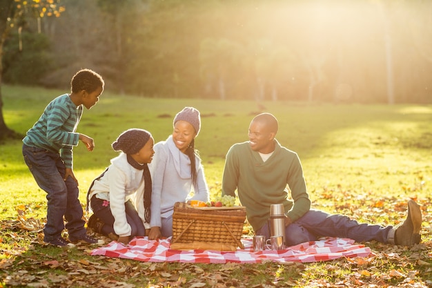 Giovane famiglia sorridente facendo un picnic