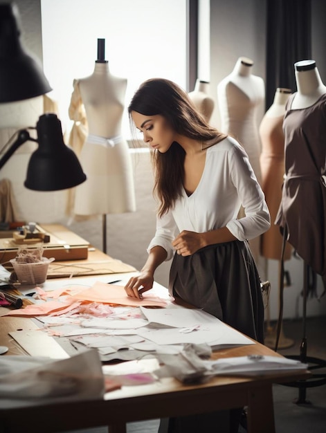 giovane fashion designer moderno che lavora in studio