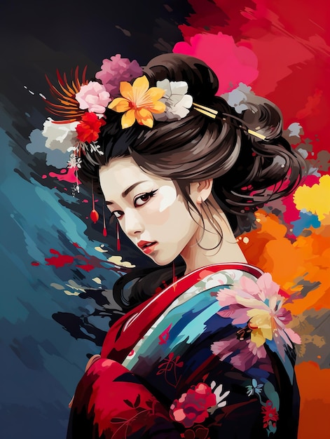 Giovane geisha con vari colori