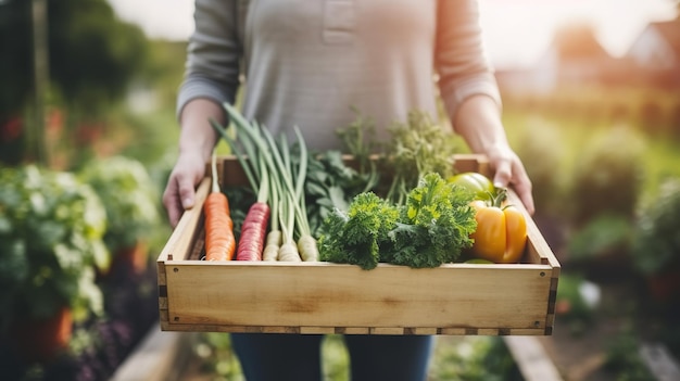 Giovane giardiniere con verdure fresche Generative ai