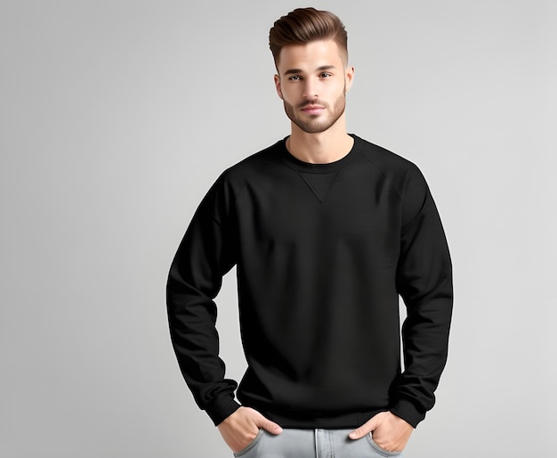 Giovane indossando un maglione nero vuoto modello di stampa presentazione modello ai generare