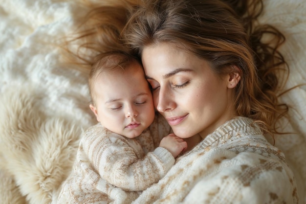 Giovane madre che cocciola delicatamente il suo neonato in un abbraccio amorevole