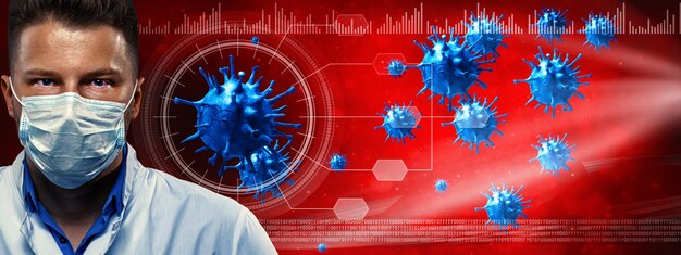 Giovane medico contro l'infezione da nuovo Coronavirus 2019-nCoV. illustrazione 3D