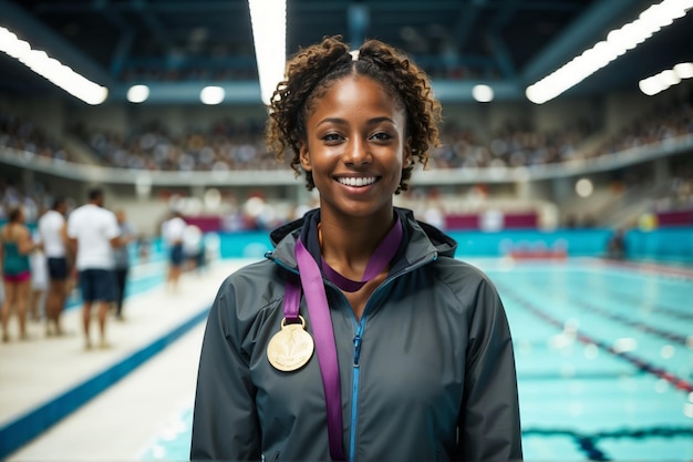 Giovane nuotatrice africana con la medaglia d'oro ai Giochi olimpici di Parigi 2024