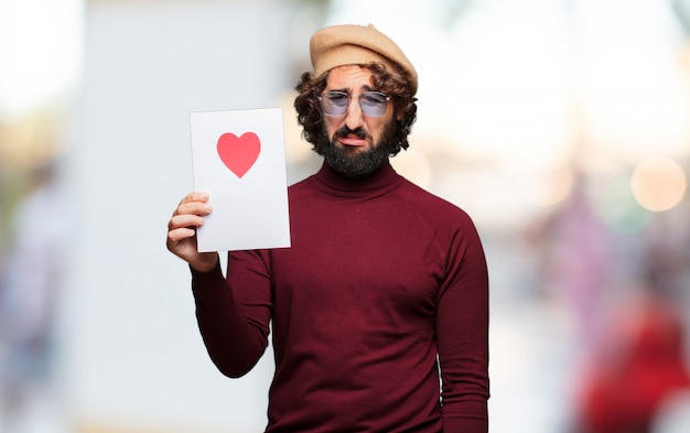 Giovane pazzo innamorato, concetto di San Valentino.