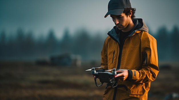 Giovane pilota di droni al controllo del lavoro
