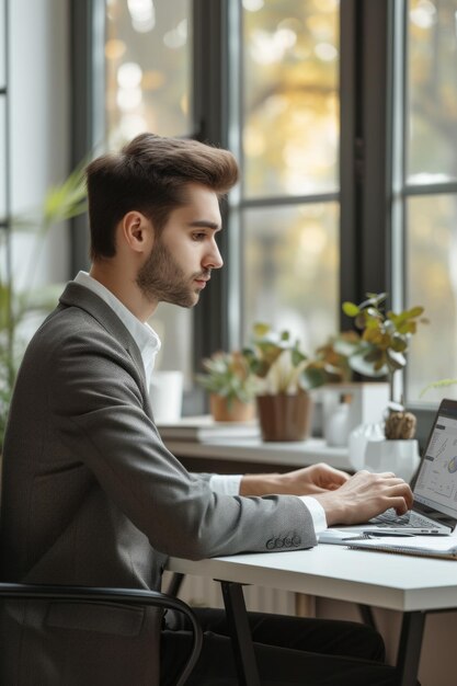 Giovane professionista che lavora al portatile in ufficio a casa