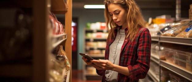 giovane proprietario che controlla l'inventario nel negozio di cibo