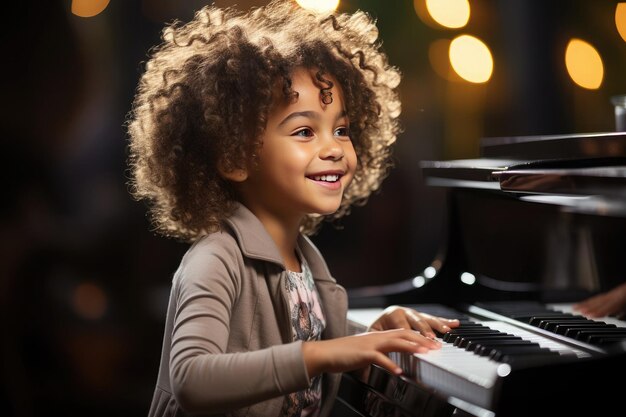 giovane ragazza afro che suona il pianoforte