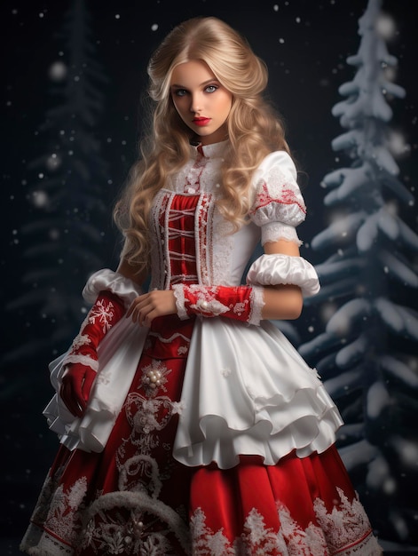 Giovane ragazza carina Snow Maiden di Natale in un vestito fantastico