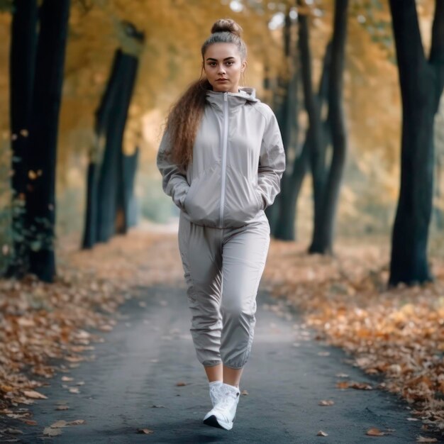 Giovane ragazza in uniforme sportiva per una passeggiata nel parco