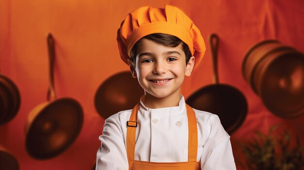 giovane ragazzo che indossa l'uniforme da chef