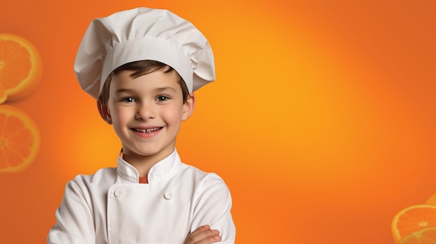 giovane ragazzo che indossa l'uniforme da chef