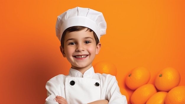 giovane ragazzo che indossa l'uniforme da chef