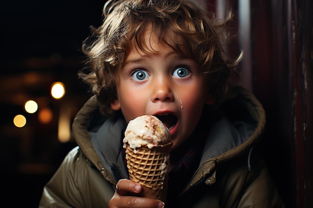 Giovane ragazzo che tiene un cono gelato