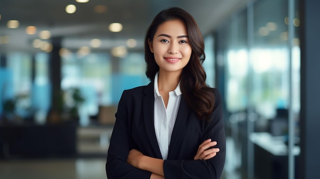 Giovane, sicura, sorridente, donna d'affari asiatica, leader, imprenditrice di successo, azienda professionale.