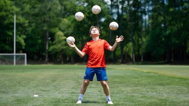 Giovane sportivo che gioca con la palla