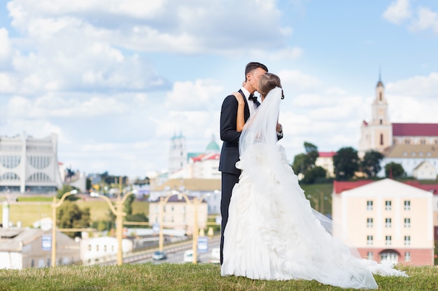 Giovane sposa e lo sposo baci