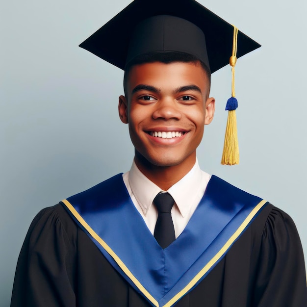 Giovane studente sorridente alla laurea vestito ai creativo