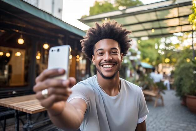 Giovane uomo afroamericano che utilizza il telefono cellulare