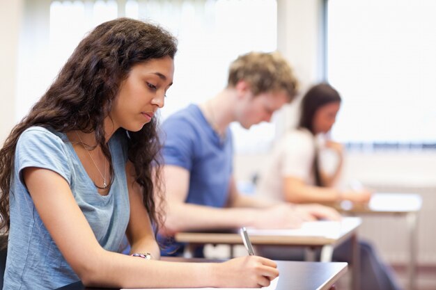 Giovani adulti studiosi che lavorano su un saggio