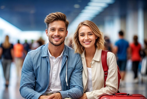 Giovani amanti all'aeroporto in attesa della partenza