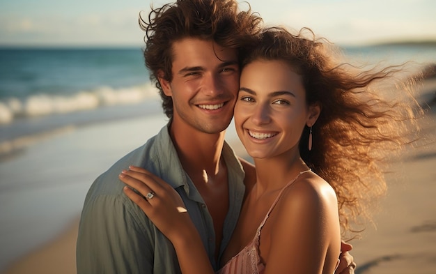Giovani coppie che sorridono durante una vacanza estiva AI
