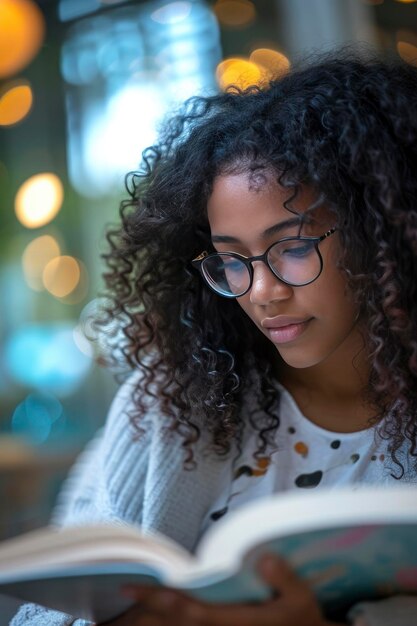 Giovani donne afroamericane che studiano il libro bokeh sfondo Concetto della Giornata della Donna Empowerment delle donne attraverso l'istruzione