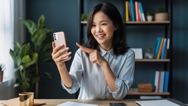 Giovani donne asiatiche che mostrano vestiti e vendono online sui social con lo smartphone ai clienti di casa