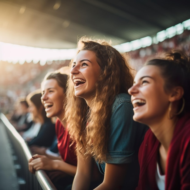 Giovani donne che guardano una partita sportiva in uno stadio