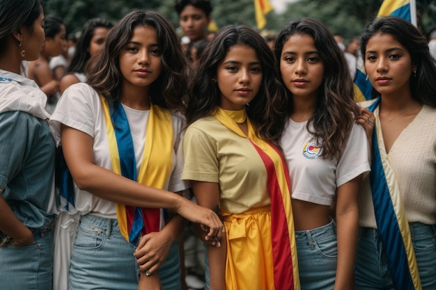 Giovani donne colombiane con la bandiera della Colombia Giornata dell'indipendenza della Colombia