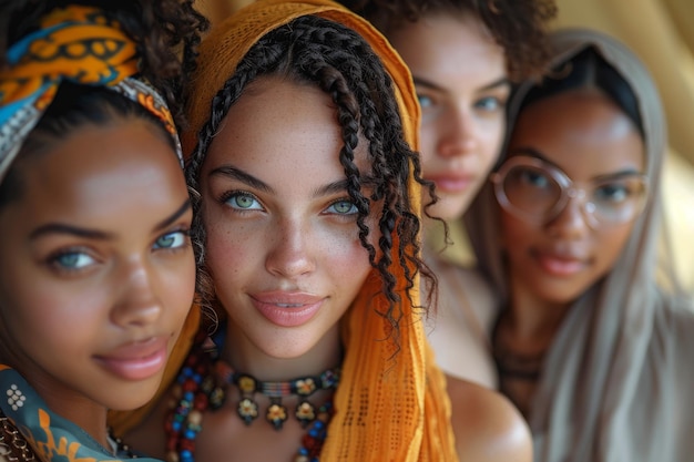 Giovani donne di aspetto multiculturale diverse razze e colore della pelle ma amiche internazionali donne39s giorno diverse religioni islam cristianesimo