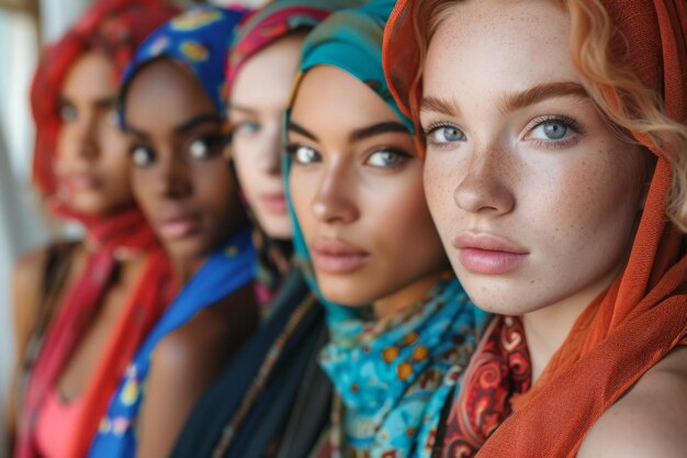 Giovani donne di aspetto multiculturale diverse razze e colore della pelle ma amiche internazionali donne39s giorno diverse religioni islam cristianesimo