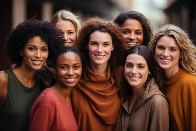 giovani donne multietniche allegre amiche che sorridono alla telecamera posando insieme diversità bellezza concetto di amicizia isolate su sfondo grigio