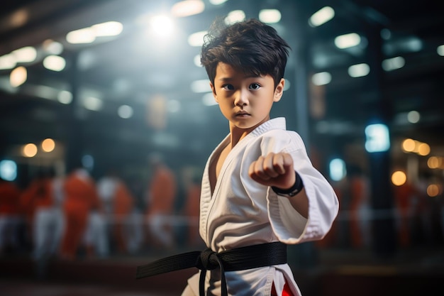 Giovani guerrieri energici che praticano il taekwondo