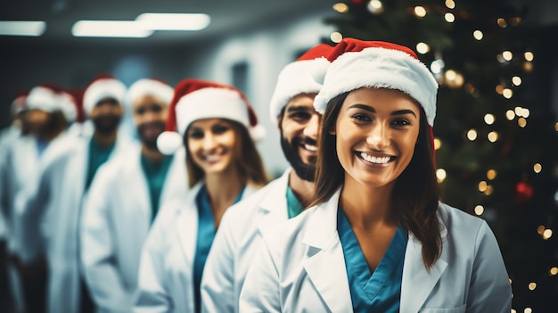 Giovani medici con i cappelli di Babbo Natale