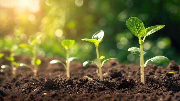 giovani piante verdi che crescono nel suolo.