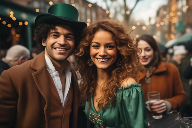 giovani sorridenti con cappelli verdi di San Patrizio che festeggiano il giorno di Sant'Patrizio