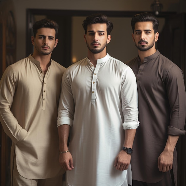 Giovani uomini che indossano lo stile di vita shalwar Kameez kurta