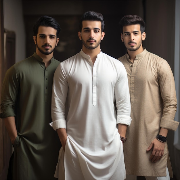 Giovani uomini che indossano lo stile di vita shalwar Kameez kurta