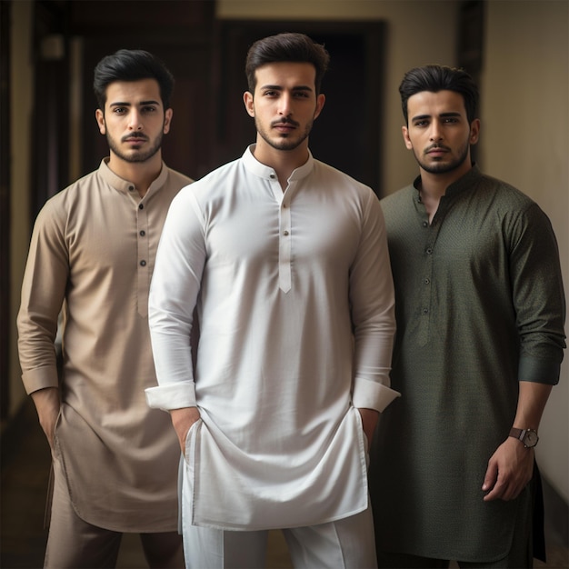 Giovani uomini che indossano lo stile di vita shalwar Kameez kurta