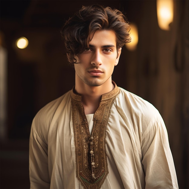 Giovani uomini che indossano lo stile di vita shalwar Kameez kurta