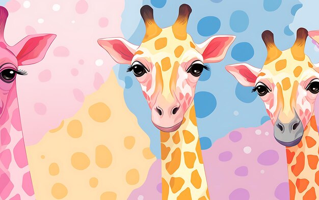 Giraffa carina giapponese con motivi ripetuti in stile arte anime con colori pastello